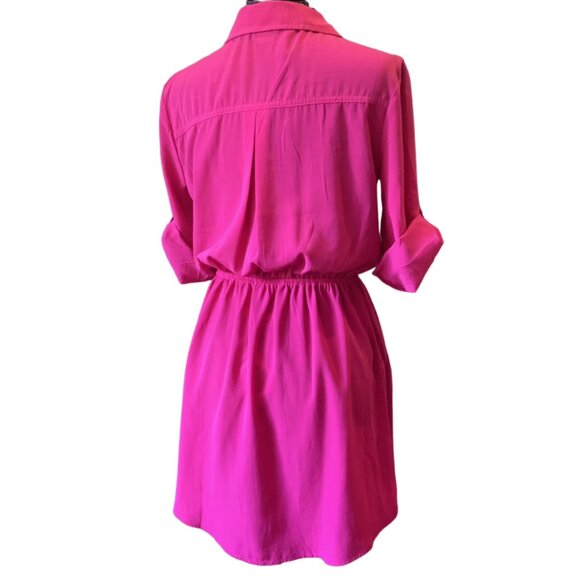 BEBOP - Pink Roll Up Sleeve Duo Pocket Safari Belted Collared Shirt Dress - Picture 11 of 14